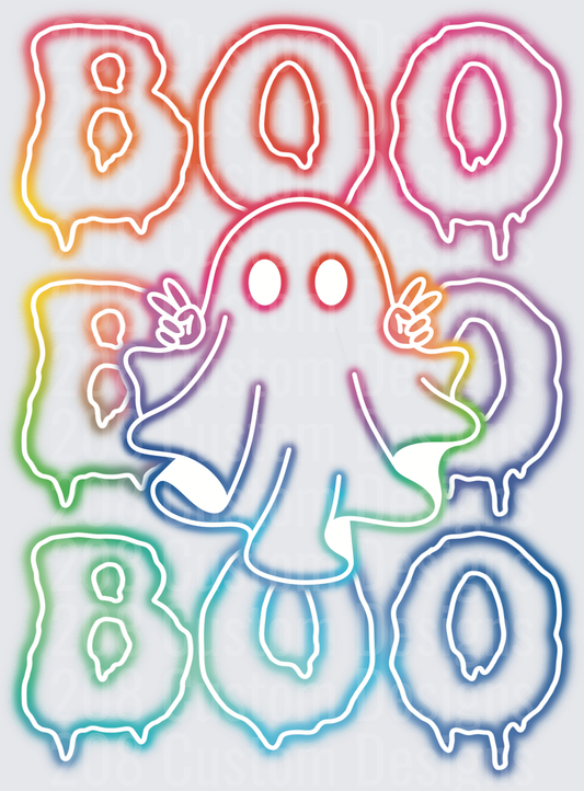 Neon Outline Ghost BOO BOO Peace Sign Halloween