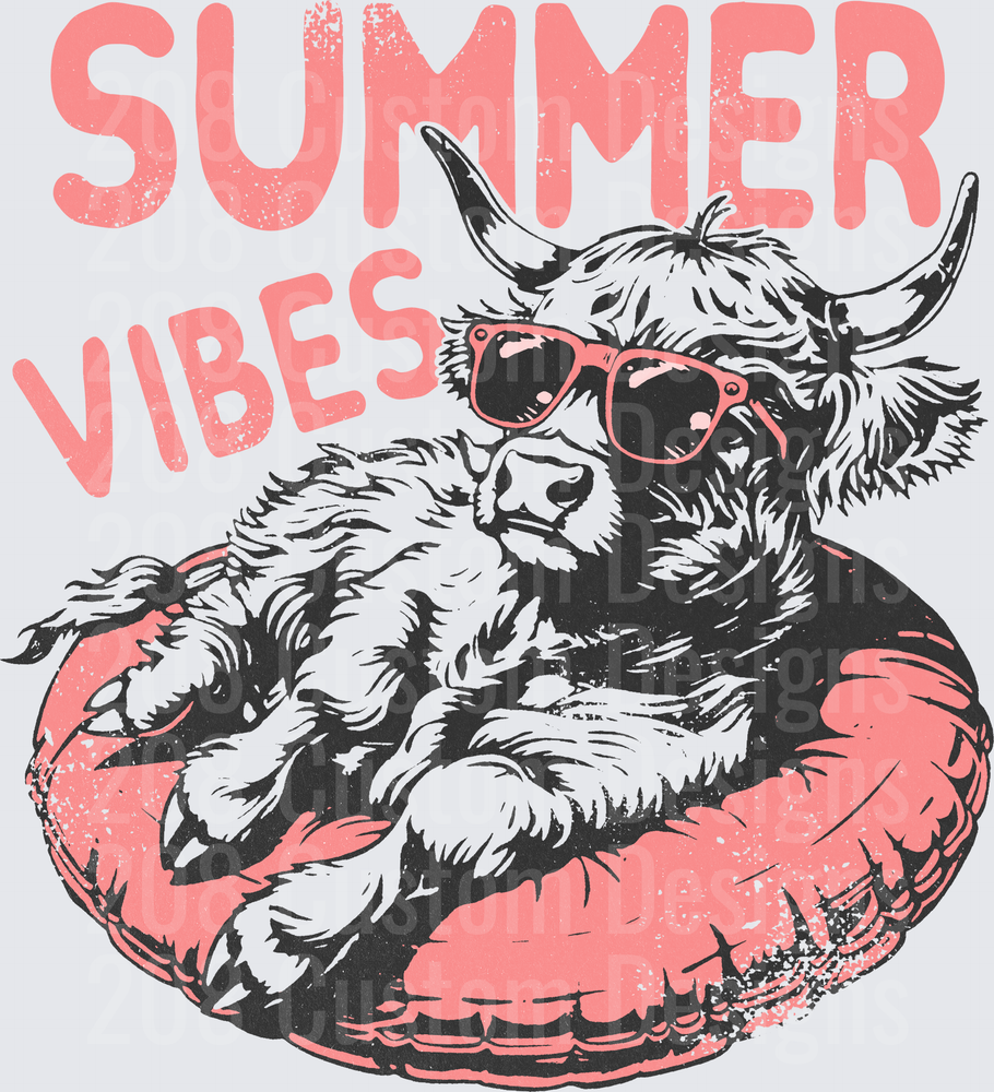 Summer Vibes Highland Cow with Sunglasses on Pool Float