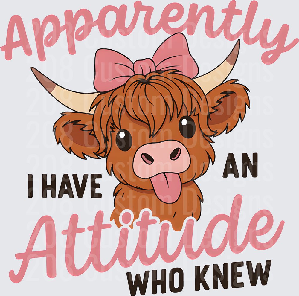 Cute Highland Cow with Pink Bow Apparently I Have an Attitude Who Knew