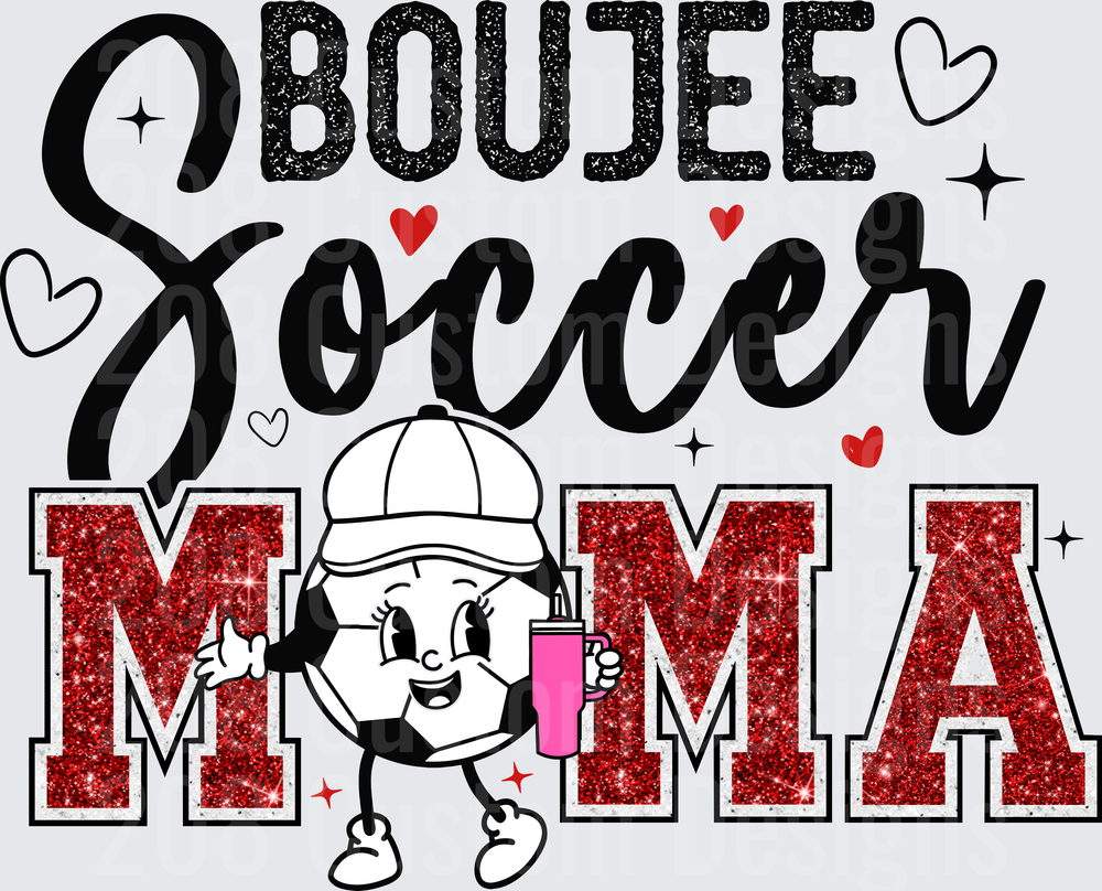 Boujee Soccer Mama Red Glitter Retro Ball Character
