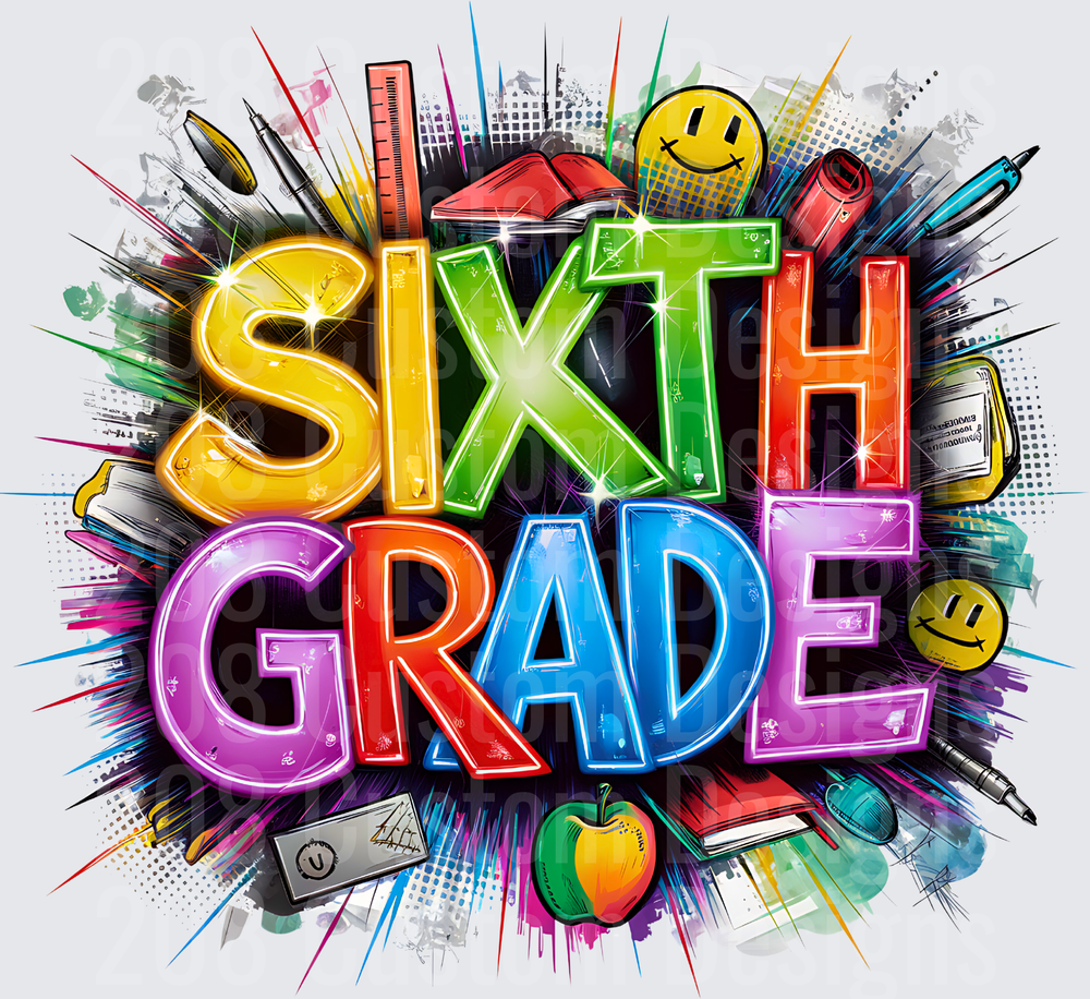 Sixth Grade Bold Colorful Graffiti School Supplies Burst