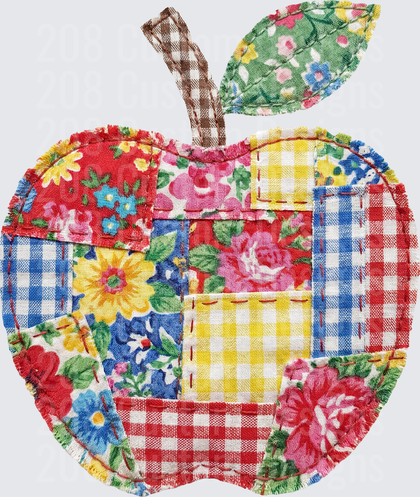 Patchwork Quilt Apple Floral Gingham Fabric