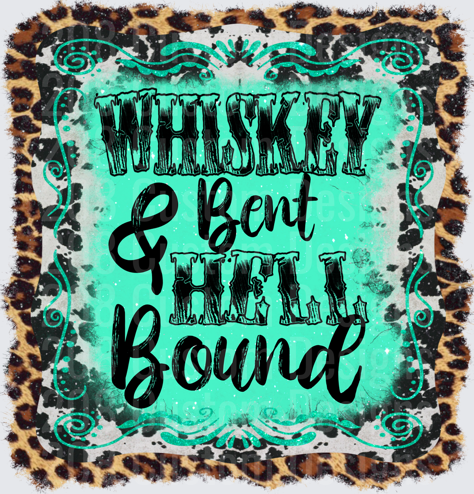Whiskey Bent & Hell Bound Turquoise Leopard Print Design