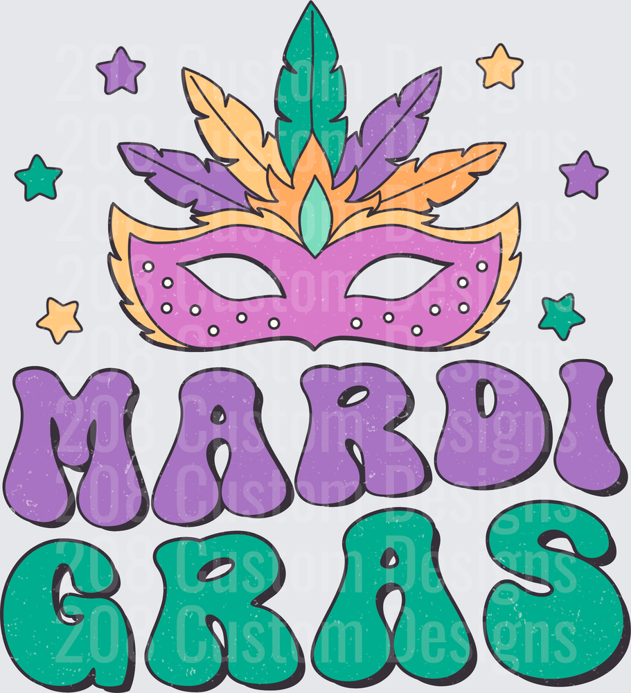 Mardi Gras Feathered Mask with Colorful Stars