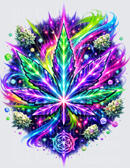 Psychedelic Cannabis Leaf with Sacred Geometry and Cosmic Energy