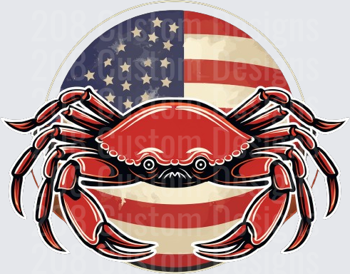 Patriotic Red Crab with American Flag Background