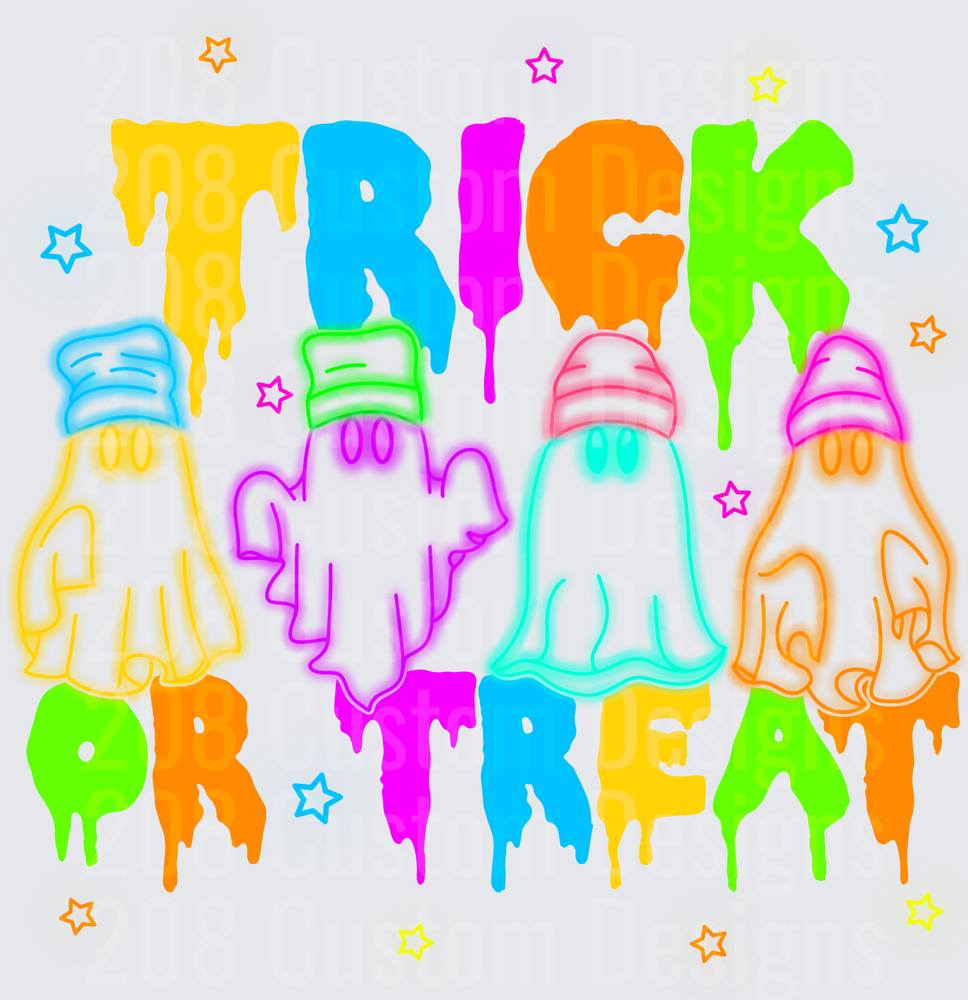 Trick Or Treat Neon Glowing Ghosts in Beanies Halloween