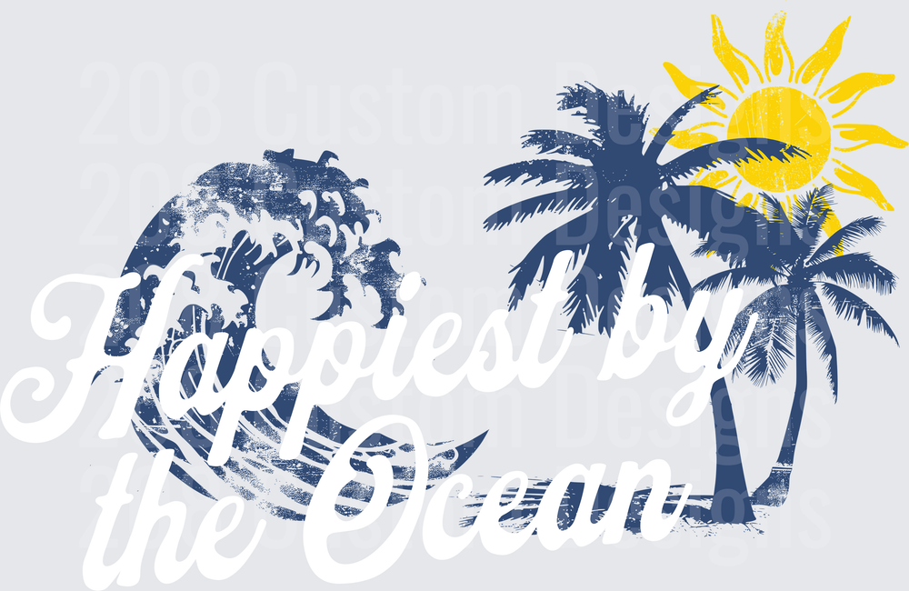 HAPPIEST BY THE OCEAN PALM TREES