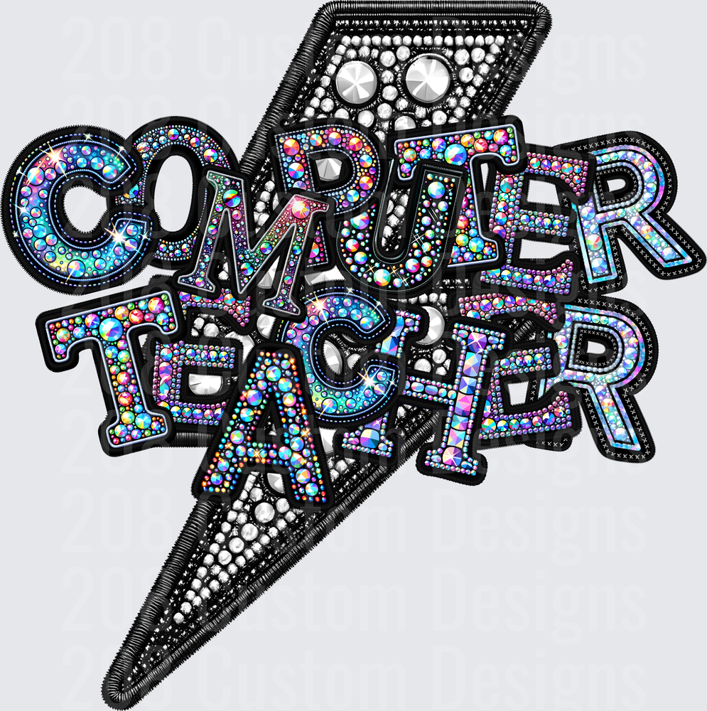 Computer Teacher Rhinestone Lightning Bolt