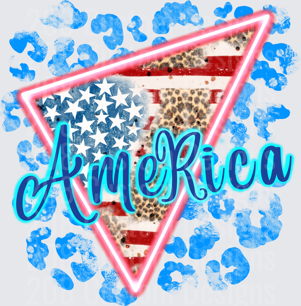 America Patriotic Triangle with Leopard Print and Neon Frame