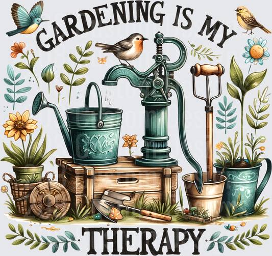 Gardening Is My Therapy Vintage Garden Tools and Birds Design