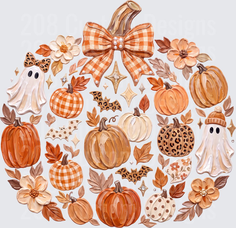 Boho Fall Pumpkin Shape Ghosts Bats Leopard Plaid Floral