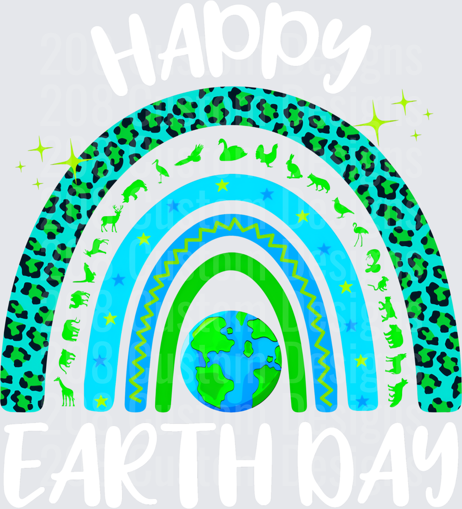 Earth Day Rainbow with Animal Silhouettes and Leopard Print Border