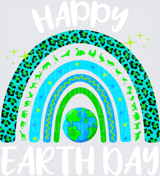 Earth Day Rainbow with Animal Silhouettes and Leopard Print Border