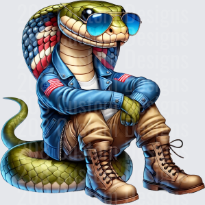 Cool Cobra Snake Wearing Sunglasses Denim Jacket and Boots
