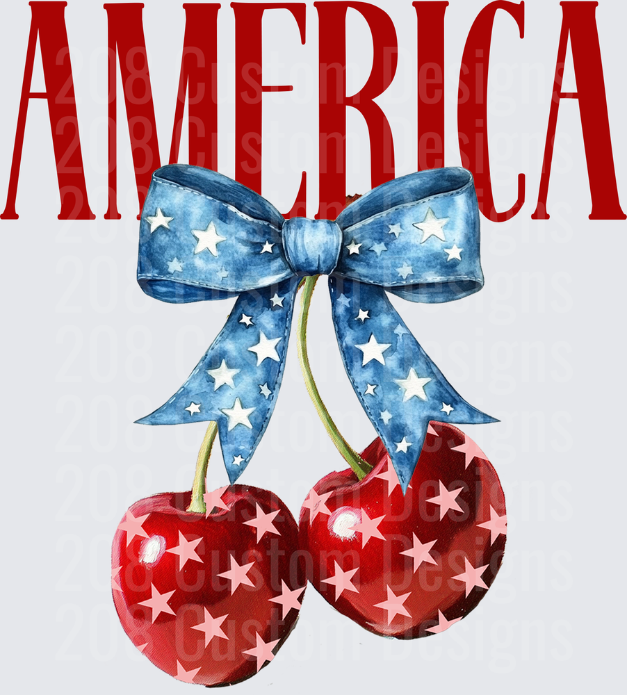 America Red White Blue Star Pattern Cherries with Bow