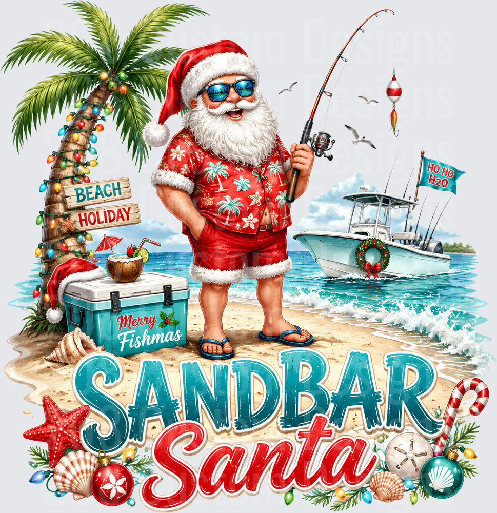 Sandbar Santa Merry Fishmas Beach Holiday Fishing Christmas