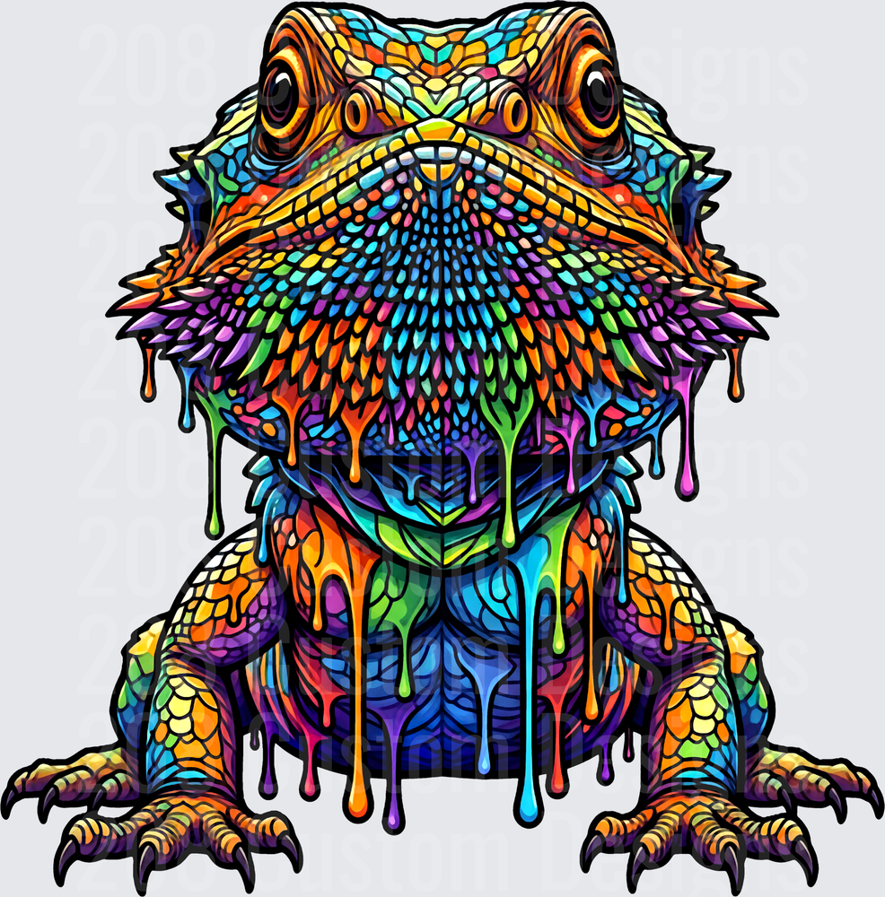 Psychedelic Rainbow Bearded Dragon with Melting Paint Drips