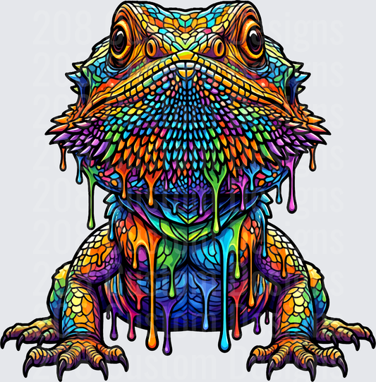 Psychedelic Rainbow Bearded Dragon with Melting Paint Drips