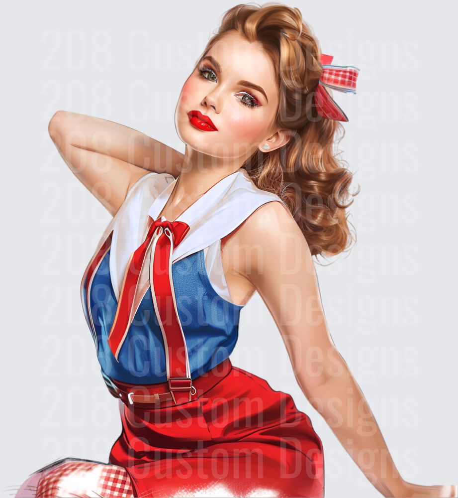 Vintage Pin-Up Girl in Red White Blue Patriotic Outfit