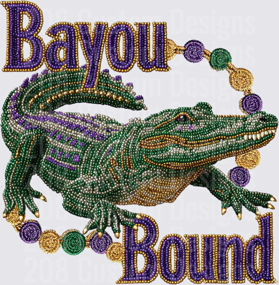 Bayou Bound Rhinestone Alligator with Mardi Gras Beads