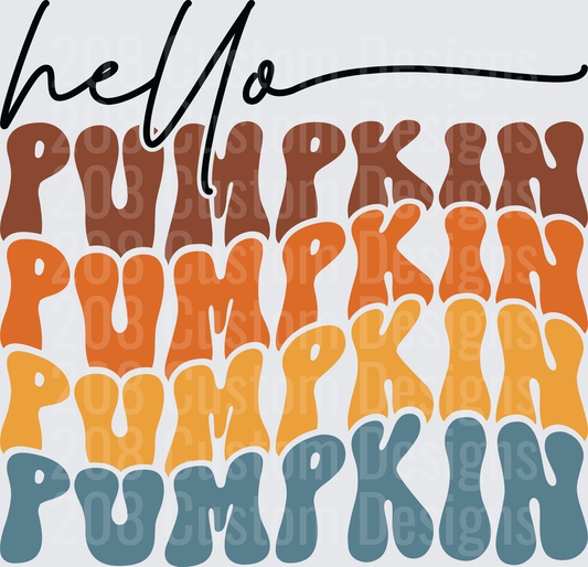 Hello Pumpkin Retro Gradient Typography Fall Autumn