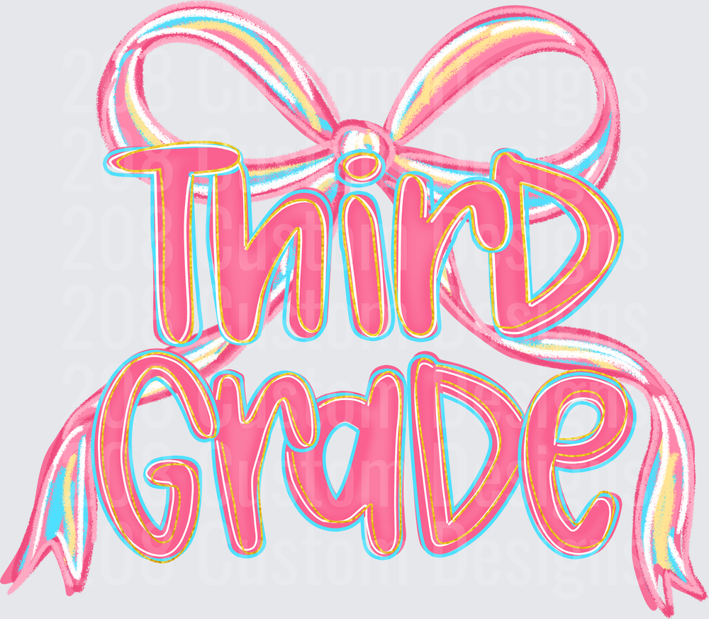 Third Grade Pink Coquette Bow Pastel Rainbow Typography