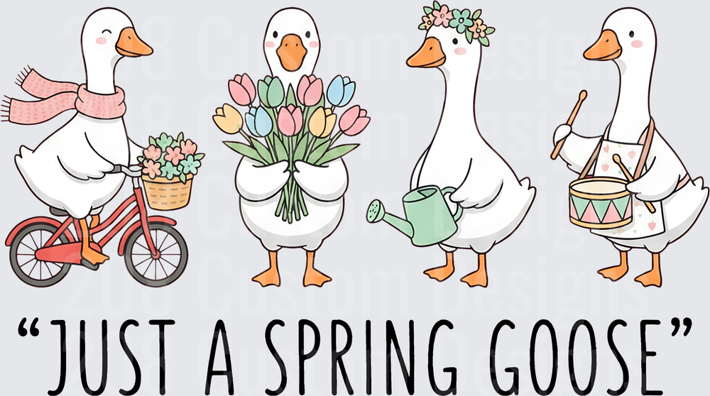 Just A Spring Goose Cute Geese with Flowers and Bicycle