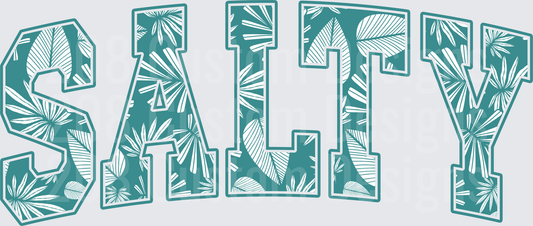 Salty Text with Tropical Palm Leaf Pattern Fill