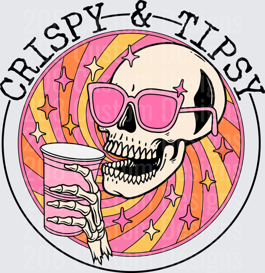 Crispy and Tipsy Skull with Pink Sunglasses and Cocktail