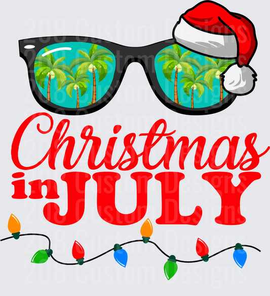 Christmas in July Sunglasses with Palm Tree Reflection and Santa Hat