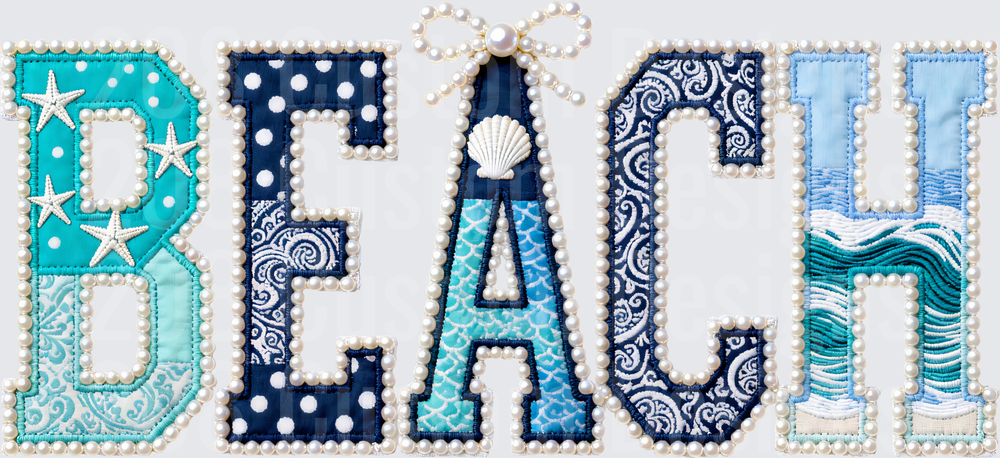Coastal Beach Letters with Starfish Shells and Pearl Borders