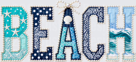 Coastal Beach Letters with Starfish Shells and Pearl Borders