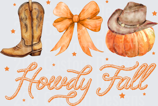 Howdy Fall Cowboy Boot Pumpkin Hat Orange Bow Western Autumn