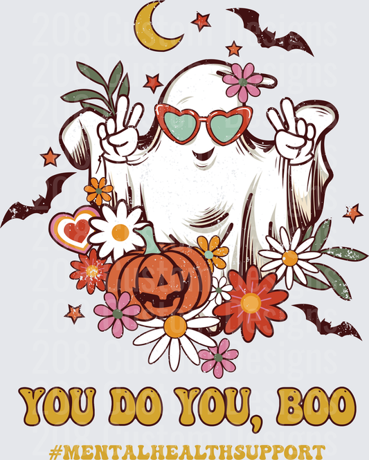 Retro Groovy Ghost You Do You Boo Mental Health Halloween Floral