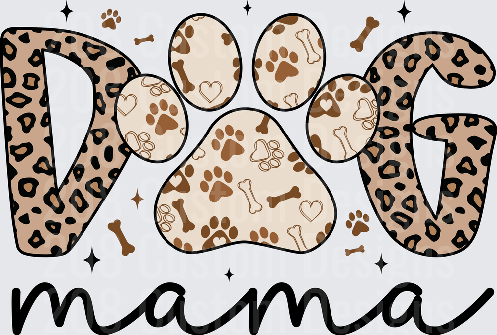 Dog Mama Leopard Print Paw Print Typography Design