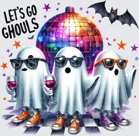 Let's Go Ghouls Halloween Ghost Squad Disco Ball Wine Party