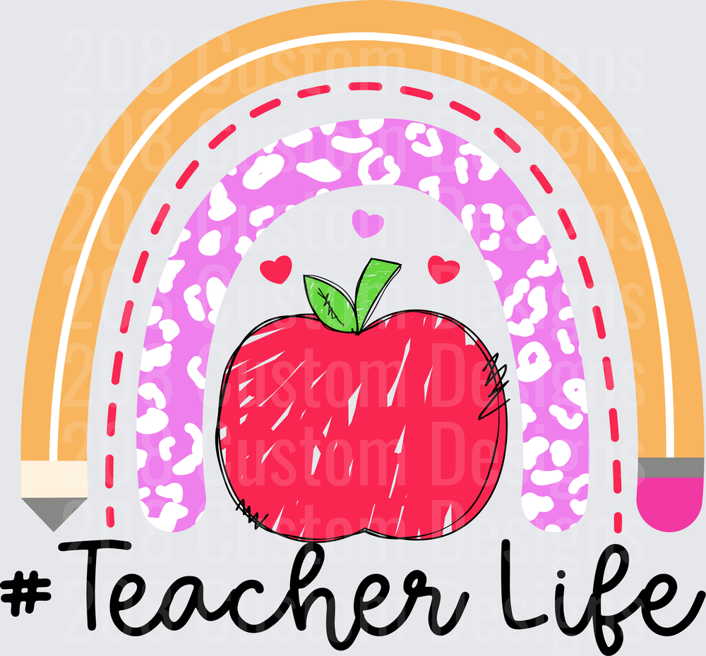 #Teacher Life Rainbow Apple Leopard Print Pencil Design
