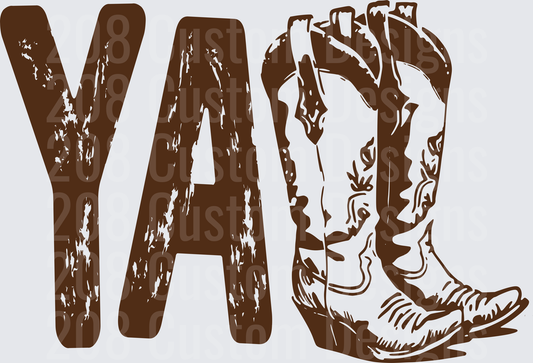Y'ALL Country Western Cowboy Boots Distressed Typography