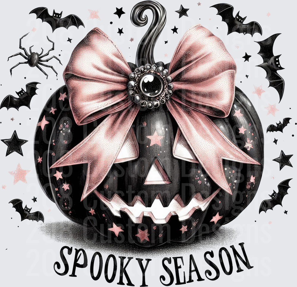 Spooky Season Black Jack-O-Lantern Pink Bow Bats Stars