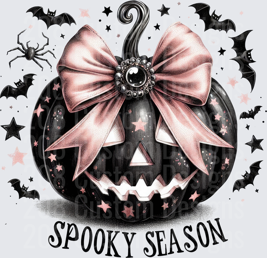 Spooky Season Black Jack-O-Lantern Pink Bow Bats Stars