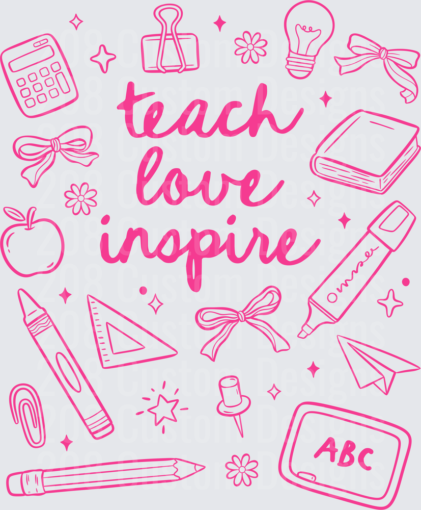 Teach Love Inspire Pink Teacher School Supplies Doodle