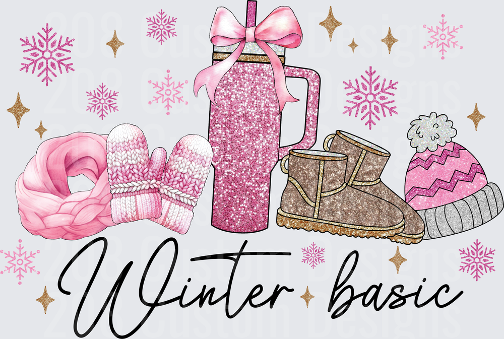 Winter Basic Pink Cozy Essentials with Snowflakes and Stars