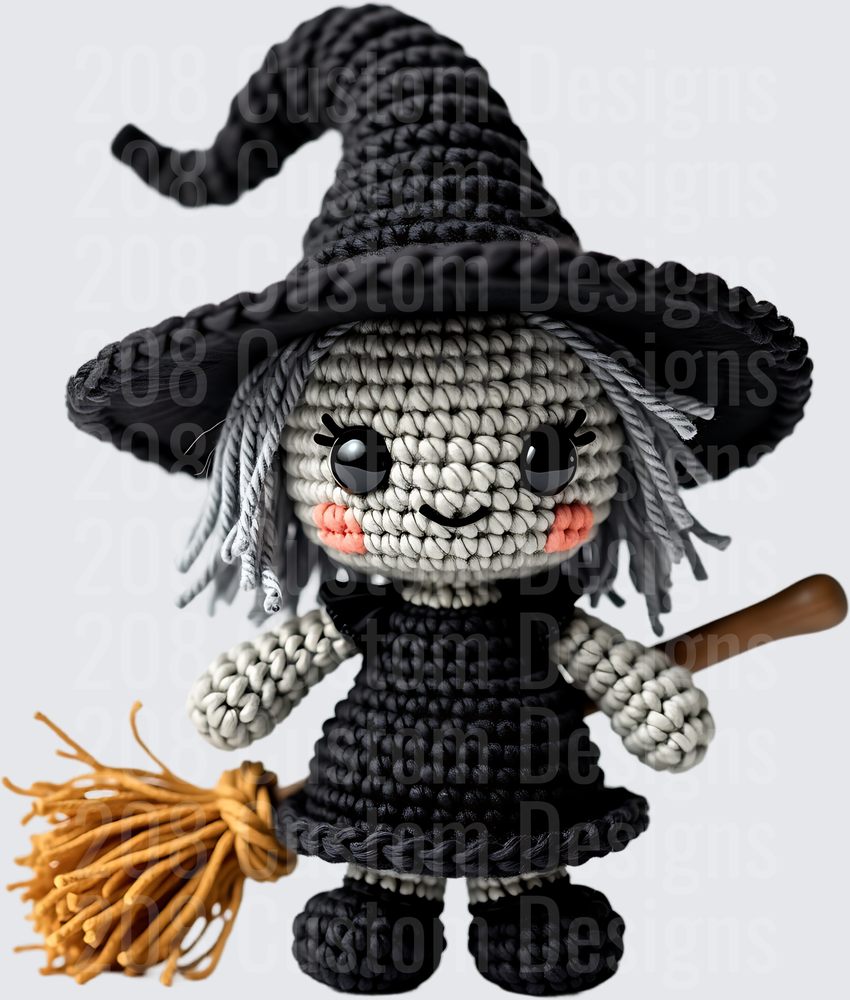 Cute Crochet Amigurumi Witch with Broomstick Halloween