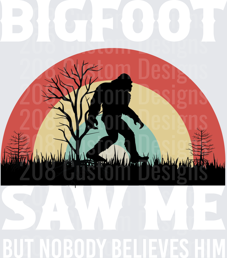 Bigfoot Saw Me Sasquatch Silhouette Walking Through Forest Sunset