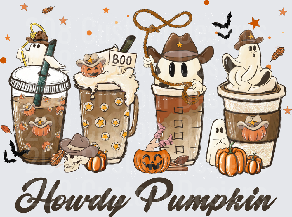 Howdy Pumpkin Western Halloween Ghost Coffee Cups