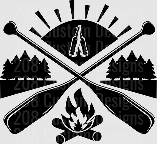 Crossed Oars Campfire Beer Bottles Wilderness Adventure