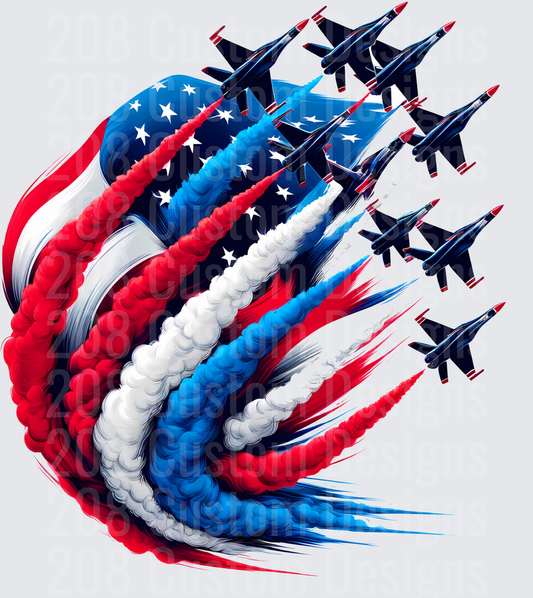 Thunderbirds Aerobatic Team Formation Flight with American Flag Smoke Trails