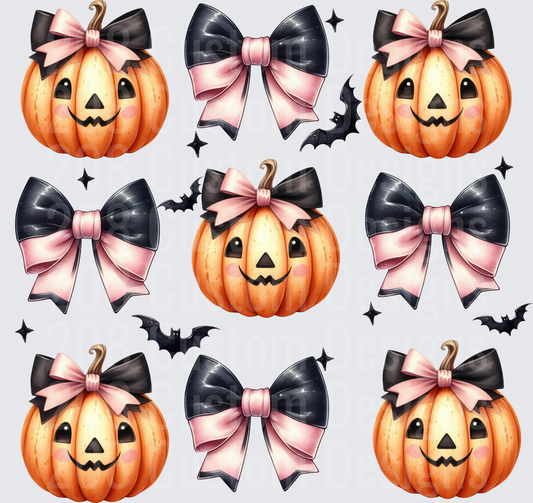 Halloween Jack-O-Lanterns Pink Black Bows Bats