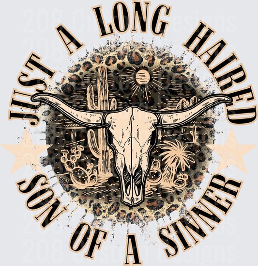 Just A Long Haired Son Of A Sinner Bull Skull Desert Design